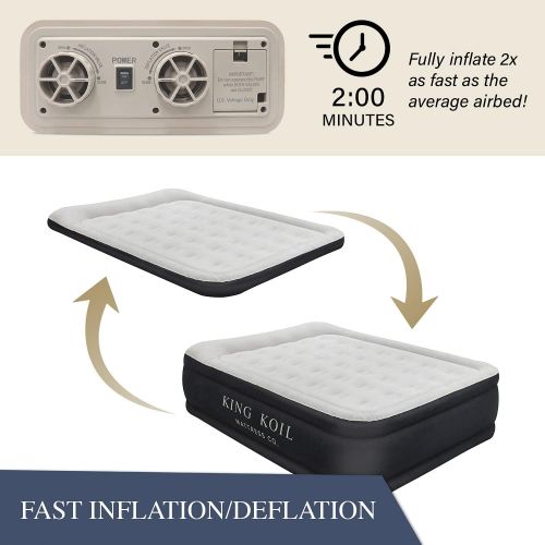  King Koil Luxury Air Mattress Queen with Built-in Pump for Home, Camping & Guests - 20” Queen Size Inflatable Airbed Luxury Double High Adjustable Blow Up Mattress, Durable Portabl