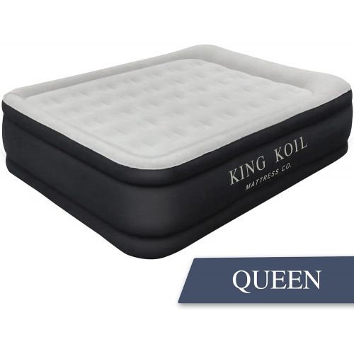  King Koil Queen Air Mattress with Built in Pump Best Inflatable Airbed Queen Size Elevated Raised Air Mattress Quilt Top 1 Year Manufacturer Guarantee Included