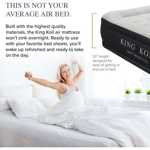  King Koil Queen Air Mattress with Built in Pump Best Inflatable Airbed Queen Size Elevated Raised Air Mattress Quilt Top 1 Year Manufacturer Guarantee Included