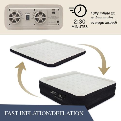  King Koil Luxury California King Air Mattress with Built-in Pump for Home, Camping & Guests - 20” King Size Inflatable Airbed Luxury Double High Adjustable Blow Up Mattress, Durabl