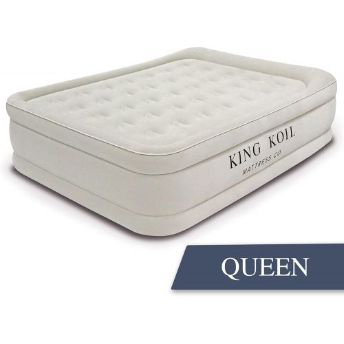  King Koil Luxury Queen Size Air Mattress with Built-in Pump for Home, Camping & Guests - 20” Queen Size Inflatable Airbed Luxury Double High Adjustable Blow Up Mattress, Durable Po