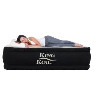 King Koil QUEEN SIZE Luxury Raised Air Mattress - Best Inflatable Airbed with Built-in Pump - Elevated Raised Air Mattress Quilt Top & 1-year GUARANTEE