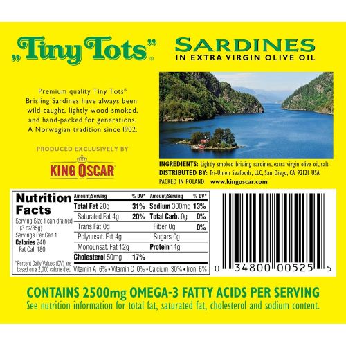  King Oscar Wild Caught Brisling Sardines Tiny Tots Extra Virgin Olive Oil, 3.75 Ounce (Pack of 12)