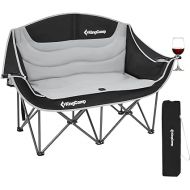 KingCamp Double Camping Chair Oversized Loveseat Camping Couch Heavy Duty Outdoor Folding Chair with Cup Holder Wine Glass Holder Support 440 lbs for Outside Picnic Beach Travel Black