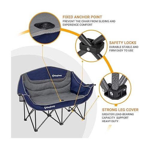  KingCamp Double Camping Chair Loveseat Heavy Duty for Adults Two Person Outdoor Folding Chairs with Cup Holder Wine Glass Holder Support 440 lbs for Outside Picnic Beach Travel