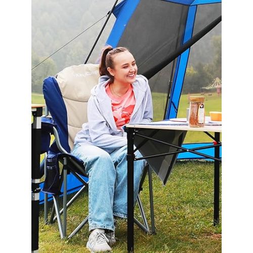  KingCamp Lumbar Support Camping Chairs with Cooler Bag Padded Folding Camping Chair for Adults with Adjustable Armrest Foldable Camp Chair Cup Holder Side and Head Pocket for Picnic Fishing,Max 353lbs
