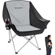 KingCamp Oversize Camping Folding Padded Seat with Cooler Bag and Armrest Cup Holder, Black&Dark Gray, Sofa Chair - Black