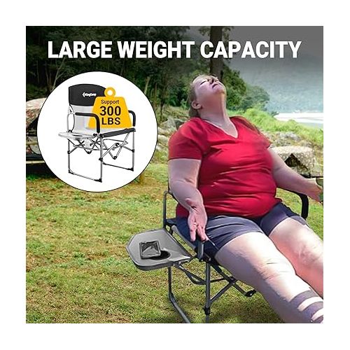  KingCamp Folding Camping Chair, Heavy Duty Director's Seat for Adults Outside, Portable Lawn Chairs with Side Table Breathable Mesh Back Compact Style for Outdoor Sports