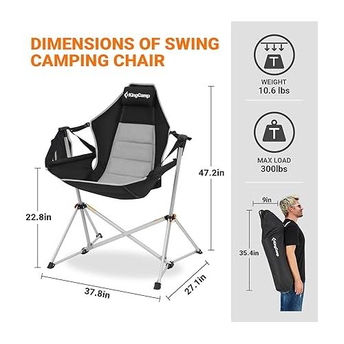  KingCamp Hammock Camping Chair Swinging Rocking Chair for Adults Lawn Beach Portable Folding Chair with Adjustable Back Support Carrying Cup Holder