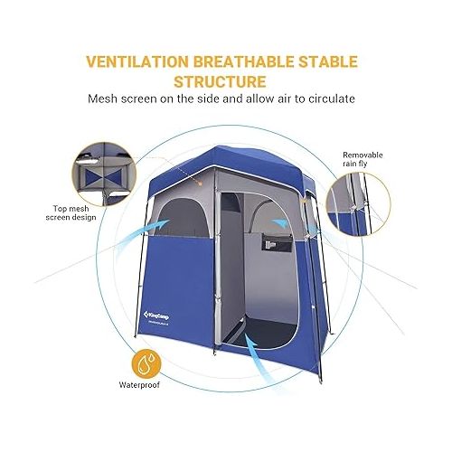  KingCamp Camping Shower Tent Oversize Space Privacy Tent Portable Outdoor Shower Tents for Camping with Floor Changing Tent Dressing Room Easy Set Up Shower Privacy Shelter 1 Room/2 Rooms Toilet Tent