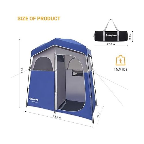  KingCamp Camping Shower Tent Oversize Space Privacy Tent Portable Outdoor Shower Tents for Camping with Floor Changing Tent Dressing Room Easy Set Up Shower Privacy Shelter 1 Room/2 Rooms Toilet Tent