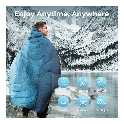  KingCamp Lightweight Camping Blanket - Puffy Printed Warm Camping Quilt with Snap Button - Portable for Travel, Hiking, Stadium, Airplane - 79