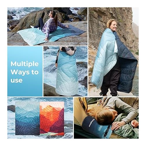  KingCamp Lightweight Camping Blanket - Puffy Printed Warm Camping Quilt with Snap Button - Portable for Travel, Hiking, Stadium, Airplane - 79