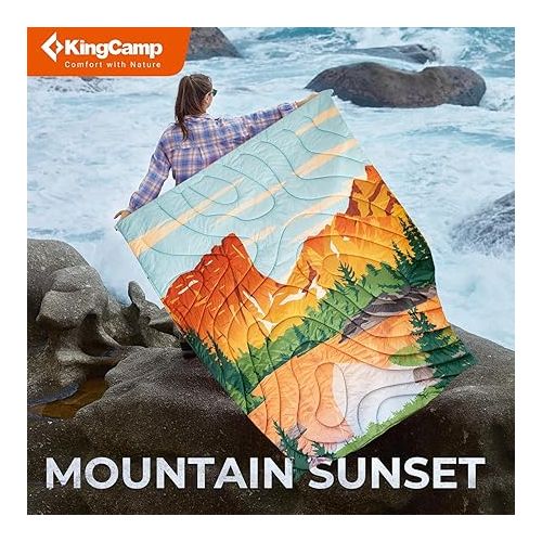  KingCamp Lightweight Camping Blanket - Puffy Printed Warm Camping Quilt with Snap Button - Portable for Travel, Hiking, Stadium, Airplane - 79