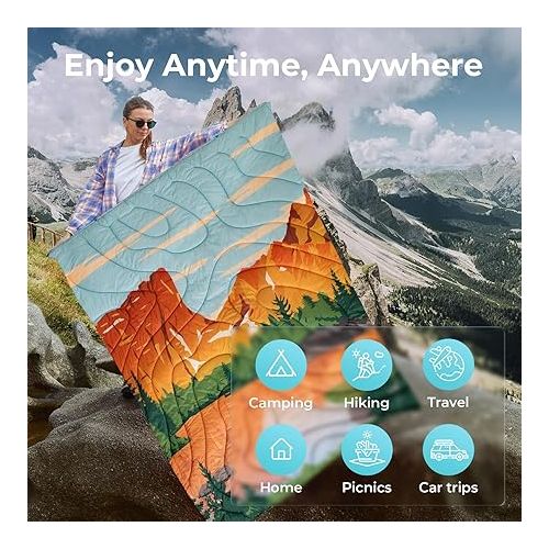  KingCamp Lightweight Camping Blanket - Puffy Printed Warm Camping Quilt with Snap Button - Portable for Travel, Hiking, Stadium, Airplane - 79