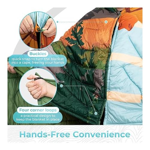  KingCamp Lightweight Camping Blanket - Puffy Printed Warm Camping Quilt with Snap Button - Portable for Travel, Hiking, Stadium, Airplane - 79