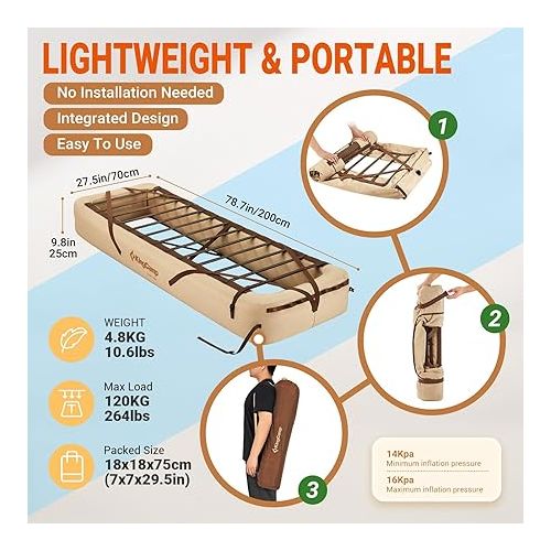  KingCamp Camping Air Bed Frame - Portable & Compact Guest Air Mattress with Accessories, Single High Inflatable Blow-Up Bed Frame for Home, Tent (Bed Only, Air Pump and Mattress Not Included)