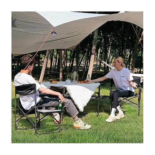  KingCamp Camping Directors Chairs Supports 400 Pounds for Adults, Padded Folding Portable Camping Chair with Side Table, Storage Pockets, Red (2-Pack)