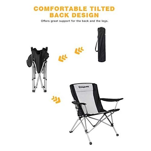  KingCamp Camping Chair,Heavy Duty Oversize Folding Chair with Comfotable Tilted Back-Cup Holder-Carry Bag for Indoor Outdoor Travel Office(Black)