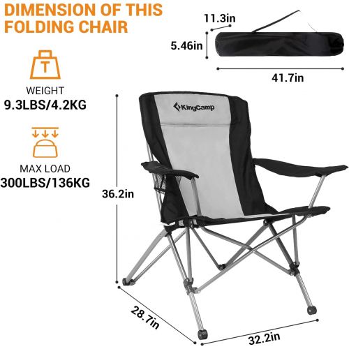  KingCamp Camping Chair,Heavy Duty Oversize Folding Chair with Comfotable Tilted Back-Cup Holder-Carry Bag for Indoor Outdoor Travel Office(Black)