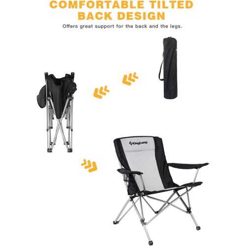  KingCamp Camping Chair,Heavy Duty Oversize Folding Chair with Comfotable Tilted Back-Cup Holder-Carry Bag for Indoor Outdoor Travel Office(Black)