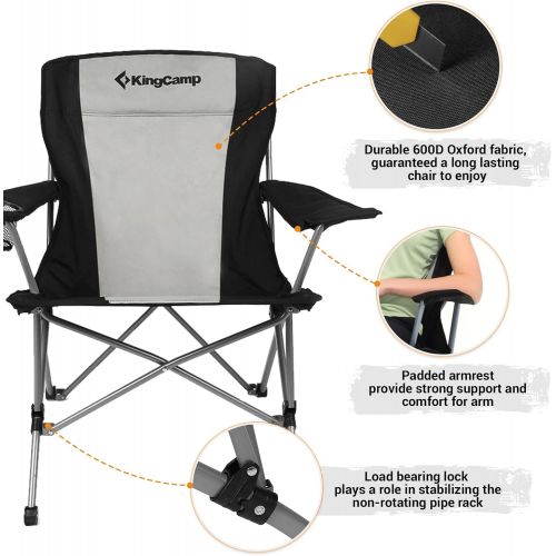  KingCamp Camping Chair,Heavy Duty Oversize Folding Chair with Comfotable Tilted Back-Cup Holder-Carry Bag for Indoor Outdoor Travel Office(Black)