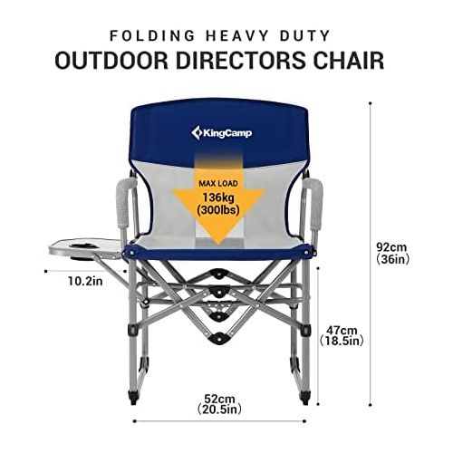  KingCamp Folding Camping Directors Chair, Portable Camping Chair Heavy Duty with Side Table Mesh Back for Outdoor Tailgating Sports Backpacking Fishing Beach Trip Picnic Lawn