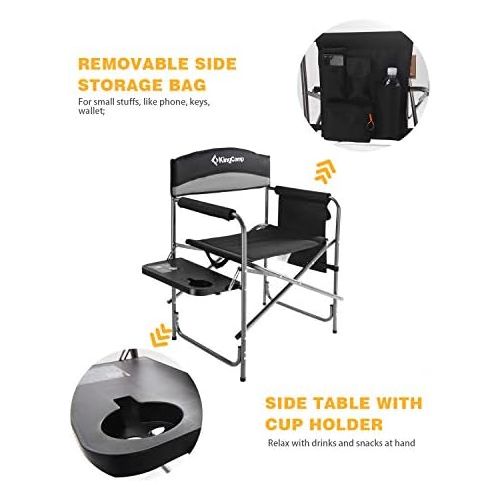  KingCamp Heavy Duty Camping Chair with Side Table, Portable Folding Directors Chair for Backyard Beach Picnic Lawn