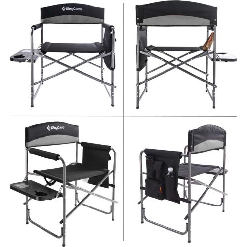  KingCamp Heavy Duty Camping Chair with Side Table, Portable Folding Directors Chair for Backyard Beach Picnic Lawn