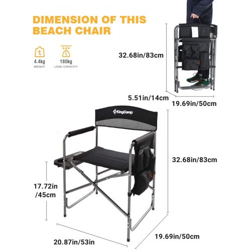  KingCamp Heavy Duty Camping Chair with Side Table, Portable Folding Directors Chair for Backyard Beach Picnic Lawn