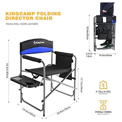  KingCamp Heavy Duty Camping Chair with Side Table, Portable Folding Directors Chair for Backyard Beach Picnic Lawn