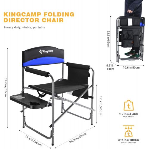  KingCamp Heavy Duty Camping Chair with Side Table, Portable Folding Directors Chair for Backyard Beach Picnic Lawn