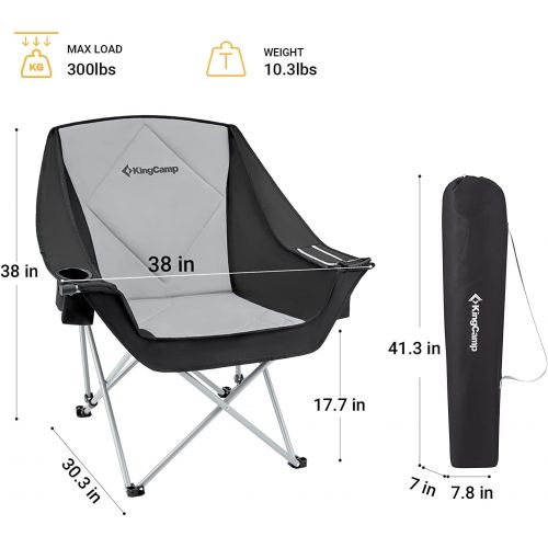  KingCamp Oversized Folding Camping Chairs Heavy Duty Outdoor Sofa Chair Moon Saucer Chair with Cup Holder and Carry Bag, for Fishing Patio Party Lawn Sports
