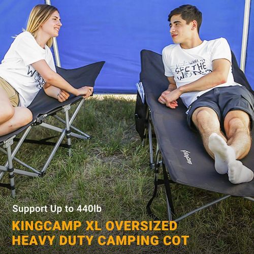  KingCamp Camping Cot Oversized for Adults 30 Wide 440 lbs Capacity, XXL Heavy Duty Folding Sleeping Bed Aluminum Frame with 1200D Jacquard Oxford Fabric for Indoor & Outdoor