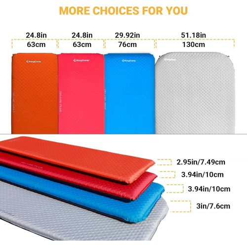  KingCamp Deluxe Series Thick Self Inflating Camping Sleeping Pad Foam Mat Mattress, Single and Double 4 Size