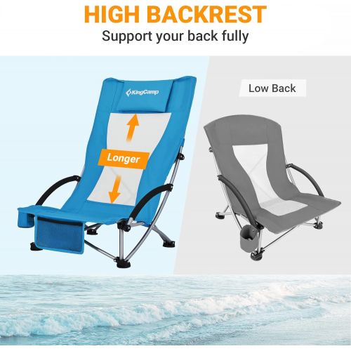  KingCamp Low Sling Beach Camping Concert Folding Chair, Low and High Mesh Back Two Versions