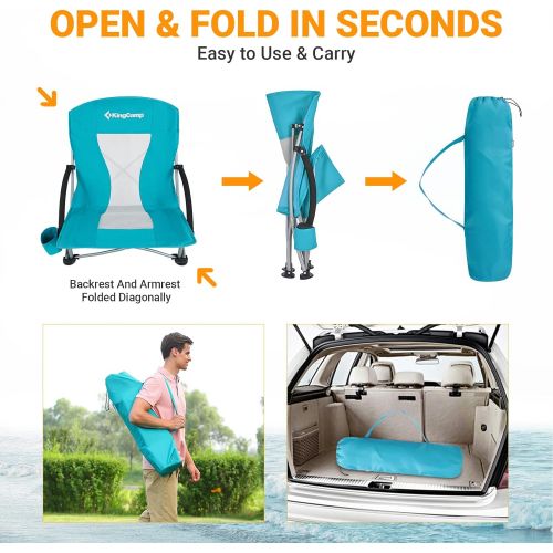  KingCamp Low Sling Beach Camping Concert Folding Chair, Low and High Mesh Back Two Versions