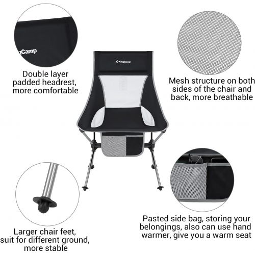  KingCamp Ultralight Compact High Back Folding Chair with Headrest and Carry Bag, Only 3.2 lbs