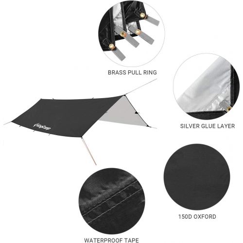  KingCamp Camping Tarp 10ft/13ft Oversize Tarp for Camping Lightweight Tearproof Hammock Rain Fly Waterproof Tarp with Silver Coating UPF50+ UV Protection for Backpacking Hiking Tra