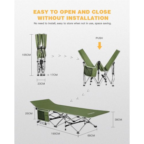  KingCamp Folding Camping Cot for Adults W/Carry Bag, Portable Sleeping Cot for Camp Office Use W/Pockets, Heavy Duty Folding Cot Bed, Blue Gray Green