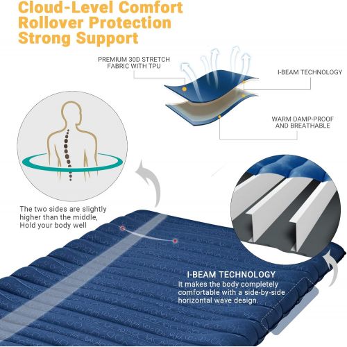  KingCamp Double Camping Mattress Lager Szie Anti Rollover Camping Air Mattress with Excellent Back Support 3.9 Thick Comfortable Ultralight for Travel Backpacking Camping Hiking