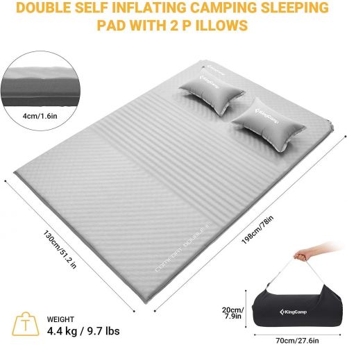  KingCamp Sleeping Pad for Camping Double, Self Inflating Twin Size Mat, Triple Zone Lightweight Camping Mattress with Pillow, Compact for Hiking, Car trip, Tent, Cot, Outdoor and I
