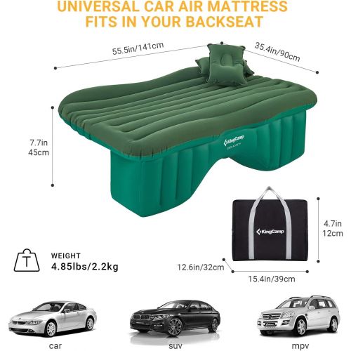  KingCamp Car SUV Inflatable Back Seat Air Mattress with Air Pump, 2 Pillows, Universal Car Air Bed Cushion, Portable Camping Car Blow Up Sleep Bed, Flocking Surface, Waterproof, Le