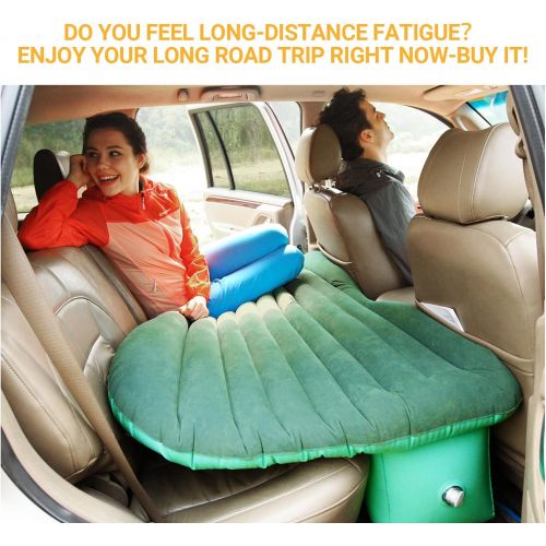  KingCamp Car SUV Inflatable Back Seat Air Mattress with Air Pump, 2 Pillows, Universal Car Air Bed Cushion, Portable Camping Car Blow Up Sleep Bed, Flocking Surface, Waterproof, Le