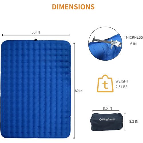  KingCamp Sleeping Pad for Camping, Lightweight Compact Inflatable Extra Thick Air Mattress for 2 Person Double Size/Single Person, Comfortable Twin & Queen Size Mat for Outdoors, H
