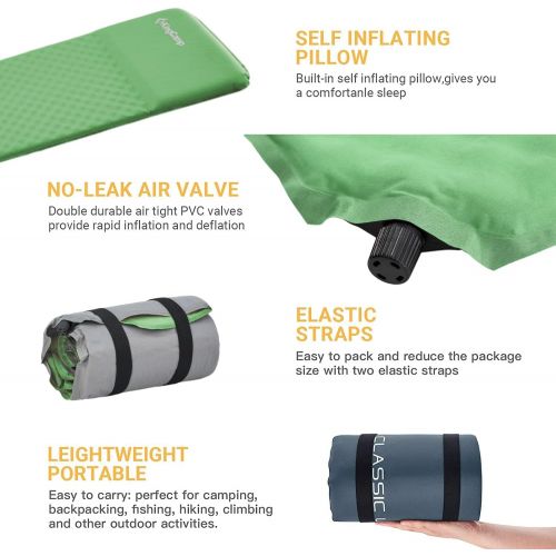  KingCamp Self Inflating Sleeping Pad for Camping with Built-in Pillow, Ultralight Sleeping Pad Camping Mat Durable for Camping Backpacking Hiking Single Double, 4 Size