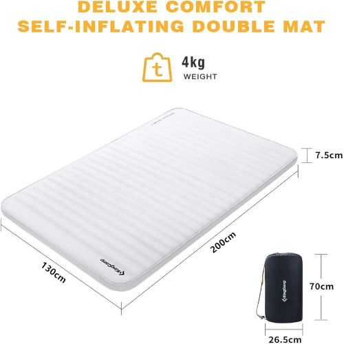  KingCamp Luxury 3D Double Self Inflating Camping Sleeping Pad Foam Air Mattress, Portable 3 Inch Large Thick Camping Mattress for 2 Person, Queen Size, 79.1 x 50.3 x 3.0, R Value 9