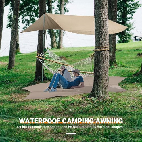  KingCamp Camping Tarp 13.7x13.7 ft Oversize Tarp for Bad Weather Camping Lightweight Tearproof Cotton Hammock Rain Fly Waterproof Tarp with UV Protection for Backpacking Hiking Tra