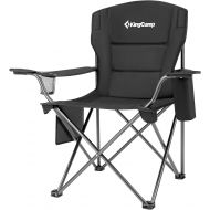 KingCamp Folding Portable Camping Chairs Oversized Padded Quad Arm Chair with Cooler Bag, Cup Holder and Side Pocket, Heavy Duty Supports 300 lbs for Outdoor, Lawn, Fishing, Sports