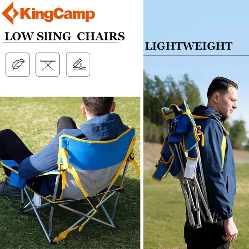 KingCamp Low Sling Beach Chairs Portable Light Weight Camping Camp Chairs with Cup Holder & Front Pocket for Outdoor